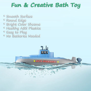 Miracland Wind-Up Submarine Bath Toy, Funny Pigboat Water Toy Sub Bathtub Toy Clockwork Submarine Tub Toy Submarine Pool Beach Toy For Kids (Grey Submarine)