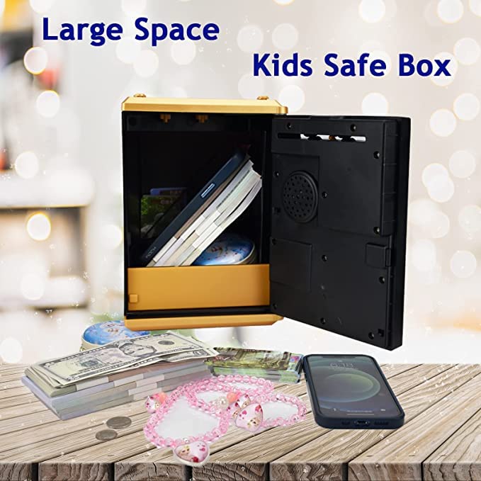 Toy Safe Box, Atm Piggy Bank, Money Coin Savings Bank, Great Gift For Children Kids (Golden/Black)