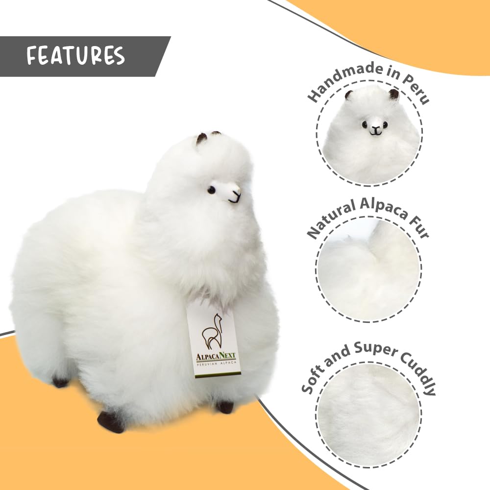 AlpacaNext Llama Stuffed Animal - 12 inch. Cute  Soft and Cuddly Alpaca Plush Toy Handcrafted on Real Alpaka Natural Fur  (12 inches  White)