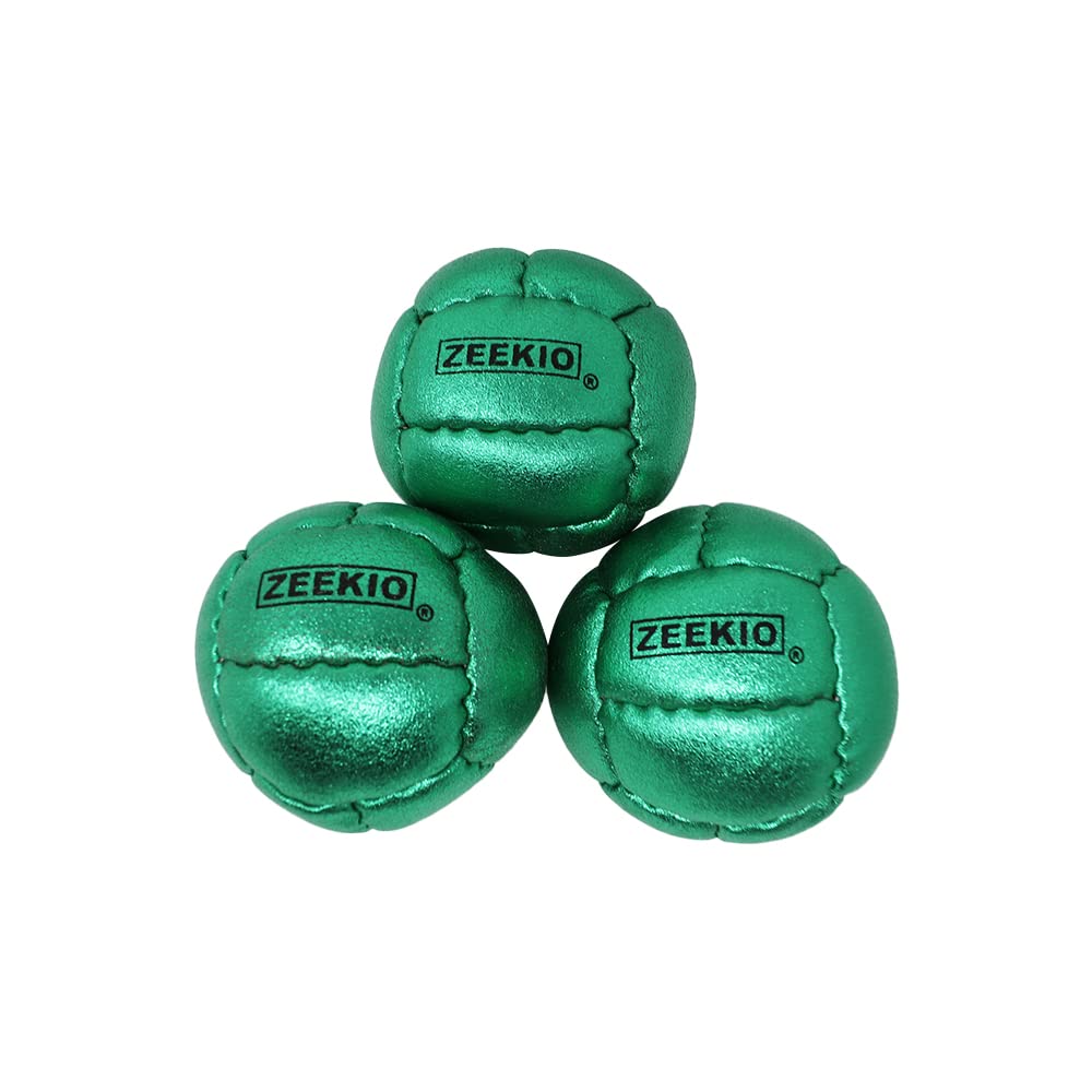 Zeekio Juggling Balls enhanced Galaxy - [Pack of 3]  Synthetic Leather  Millet Filled  12-Panel Leather Balls  130g Each  62mm  Metallic Green
