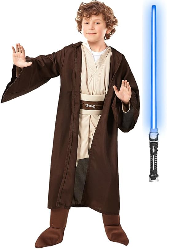 shyhand 5PCS Kids Costume Tunic Uniform Hooded Robe Pants with Belt Lightsaber Halloween Cosplay Outfit for Boys Girls