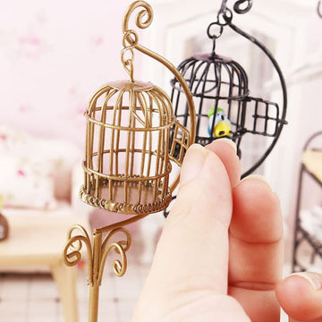 Dollhouse Birdcage 1:12 Scale Accessories Miniature Bird Cage Floor Stand Openable Cage Alloy Birdcage Model Mini House Decorati