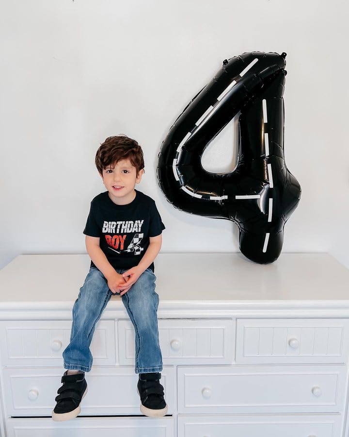Race Car 4 Balloon, Number Balloons 40 Inch, 4Th Black Party Decorations, Racecar Birthday Decorations Four Large Numbers For Pa