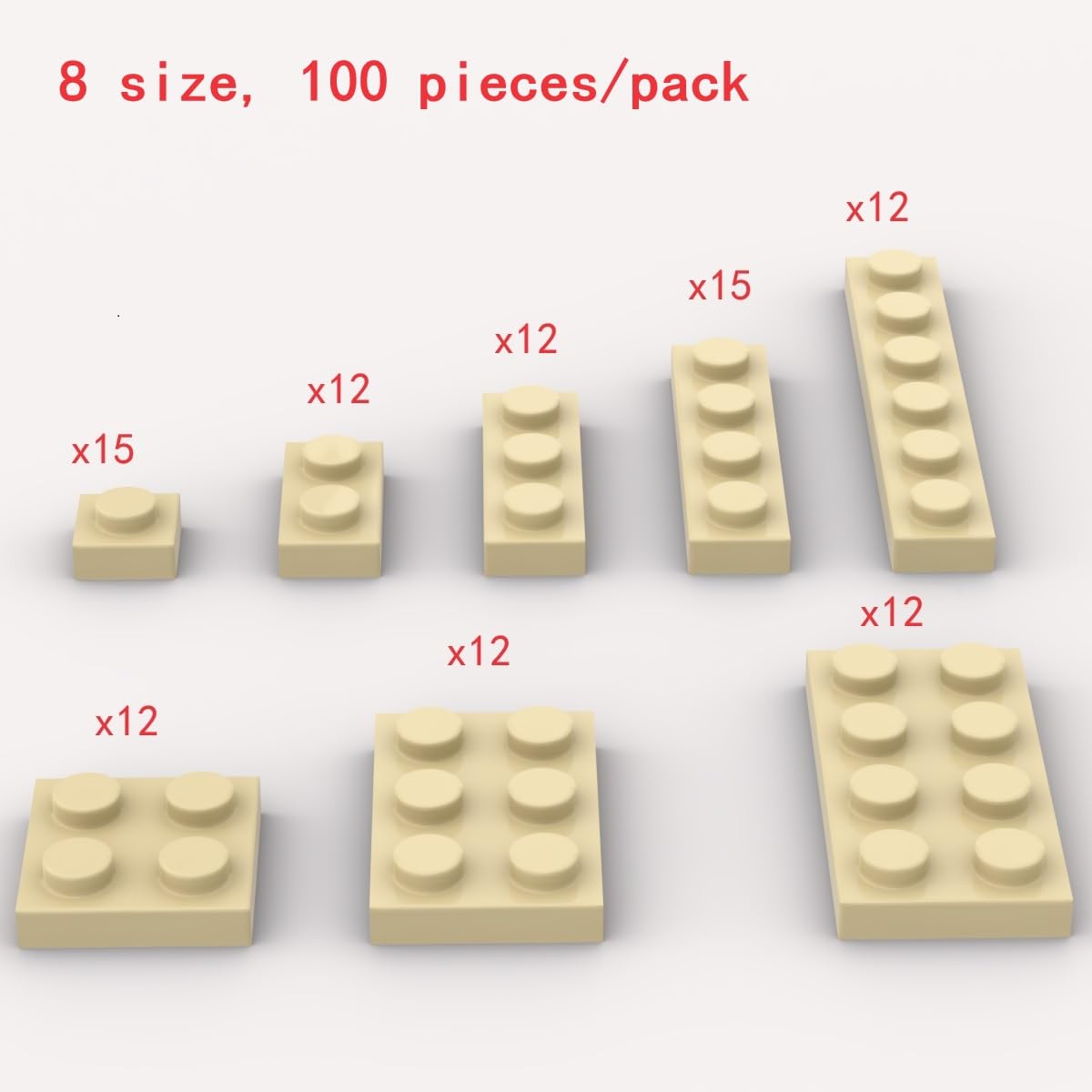 Classic Building Plate Assortment Pack, 100Pcs Tan Bulk Plates With 8 Size Building Plate Base Plate, Compatible With Lego Parts