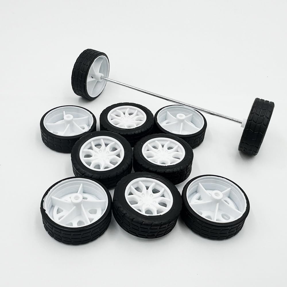 10Pcs Toy Car Wheels 30Mm Rubber Tire With 5Pcs Shaft Round Axles For For Diy Model Toy Rc Car Accessories (2X30Mm)