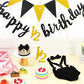 Spakon Glitter 18 Month Happy Birthday Banner Set Happy 1/2 Birthday Banner Glitter 1/2 Half Year Cake Topper Triangle Flag Banner 1/2 Birthday Crown Hat Bow Tie(Black)
