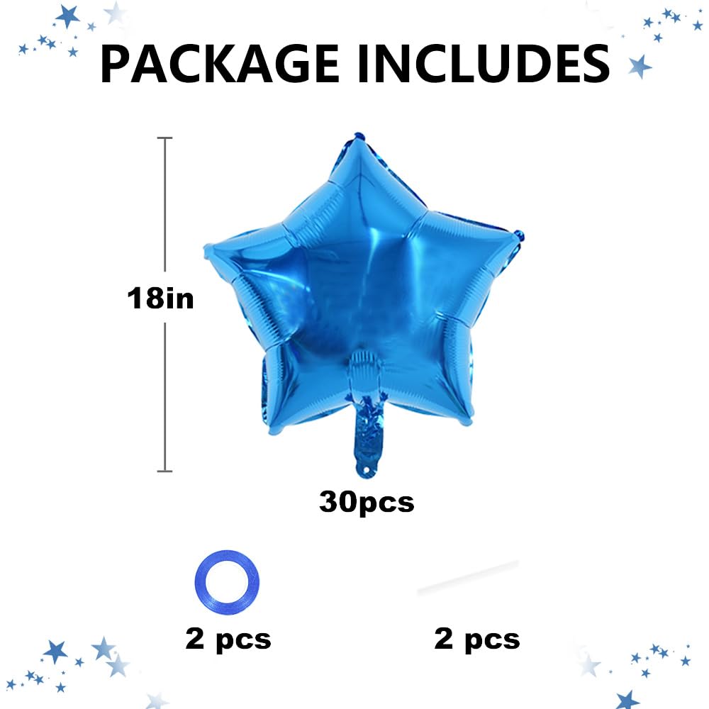 TONIFUL 30Pcs 18 Inch Large Blue Star Shape Foil Balloons Big Blue Stars Helium Mylar Ballons for Birthday Wedding Baby Shower A