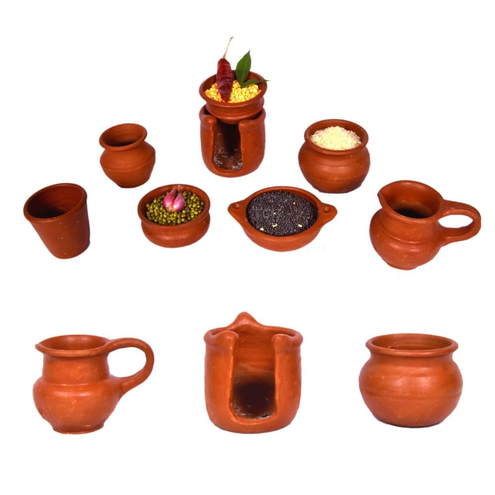 Trustful Mart Mitti ke Kitchen Set  Clay Miniature Kitchen Set Real Cooking Mud Kitchen Set for Kids [Brown]