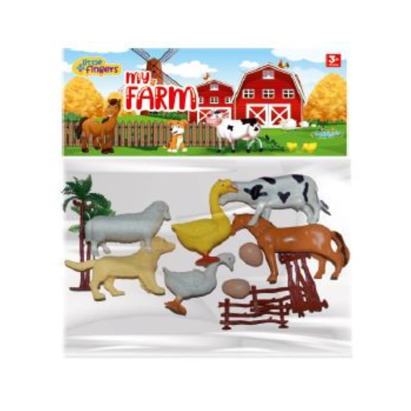 Little Fingers Farm Animal Set  My Farm Figures Toy Set for Kids with Cow, Dog, Duck, Horse & More  Educational Pretend Play T