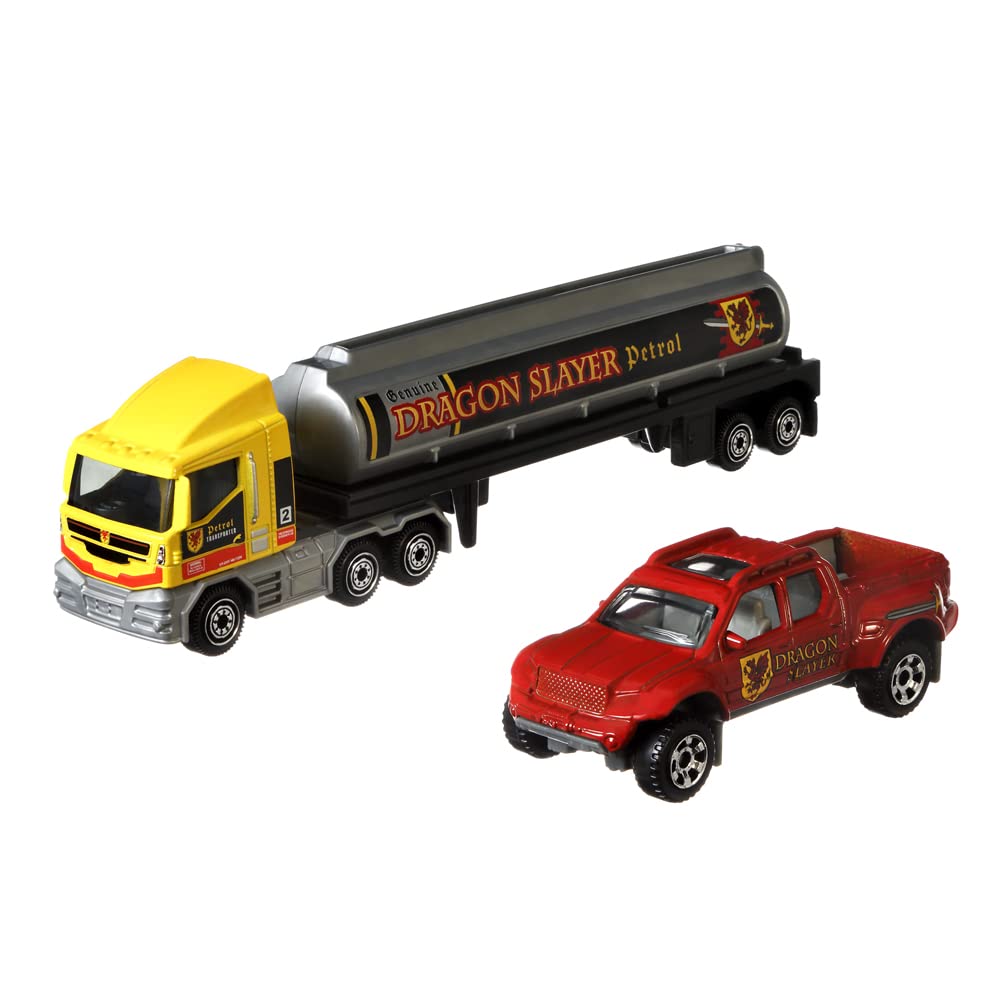 Matchbox Convoys Collectible Cars Die-Cast Series - Mbx Cabover Tanker Dragon Slayer Petrol And Badlander Pickup