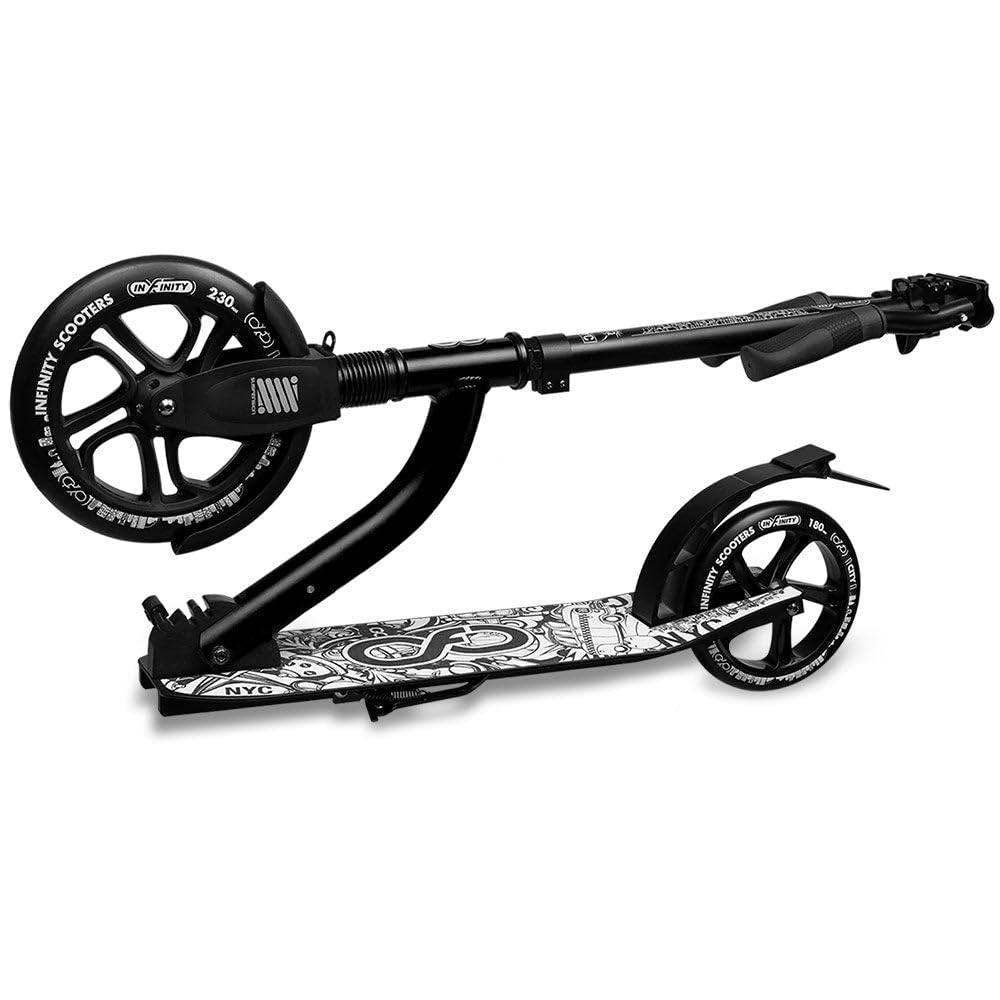 Crazy Skates Foldable Kick Scooter - Lightweight, Adjustable Handlebars, NYC Black Model for Adults, Teens & Kids
