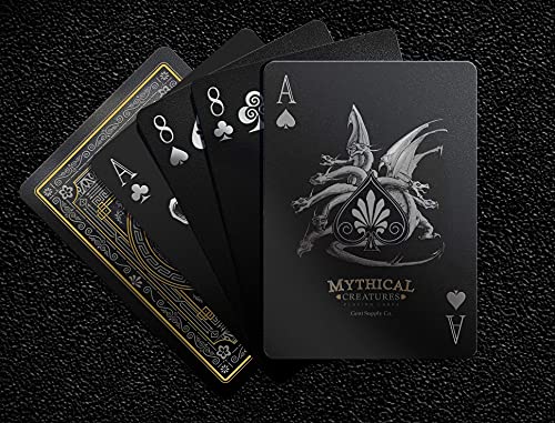 Mythical Creatures Playing Cards - Black, Silver & Gold Edition | Waterproof Pvc | Greek, Norse, Egyptian, East Asian Designs | Custom Hand-Drawn Art