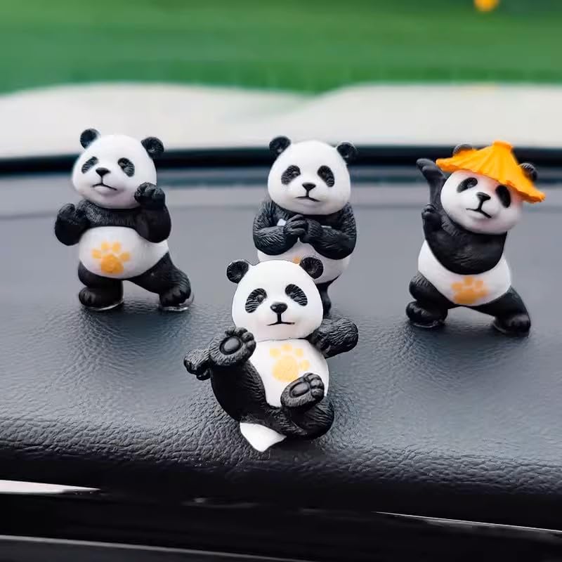Pinenjoy 8Pcs Miniature Panda Figurine with 10Pcs Bamboo Resin 2inch Mini Animals Landscape Decoration for DIY Fairy Garden Doll