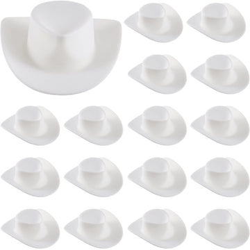 Skylety 20 Pieces Plastic Mini Cowboy Cowgirl Hat Miniature Western Small Doll Hat Cute Doll Cupcake Decoration For Dollhouse Cow Party Decoration(White)