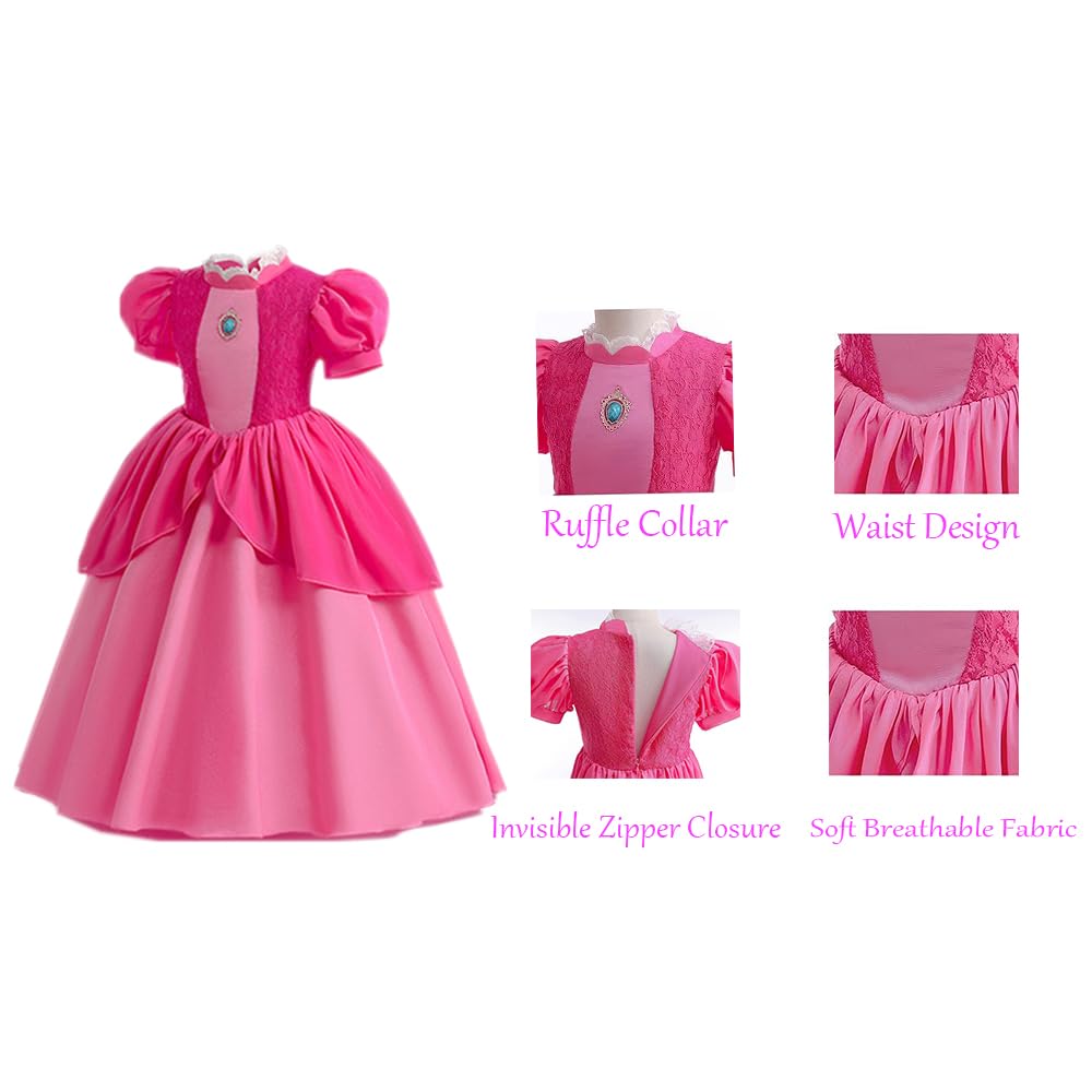 Ruichangxin Princess Peach Cosplay Costume Dress Girls Princess Peach Dress With Crown Gloves And Earrings Party Dress Up