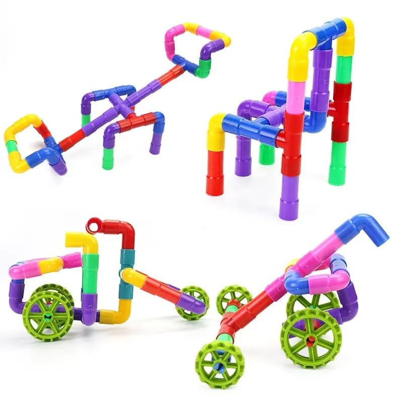 Craveon Pipe Puzzle Building Blocks Set, Creative Educational Pipe Connector Toy, Learning Plastic Water Pipeline Puzzle Toys Fo