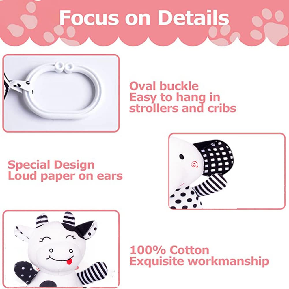 Baby Car Seat Toys, Black White Stroller Toy Stretch Baby Spiral Plush Toys, Hanging Rattle Toys For Crib Mobile, Newborn Sensor