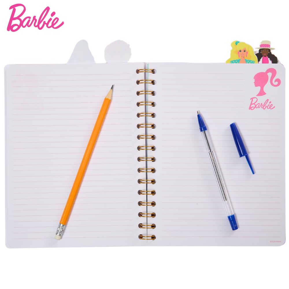 Innovative Designs Barbie Tab Journal Notebook for Kids, Spiral Bound, 96 Lined Pages, 8 x 7 inches, Pink