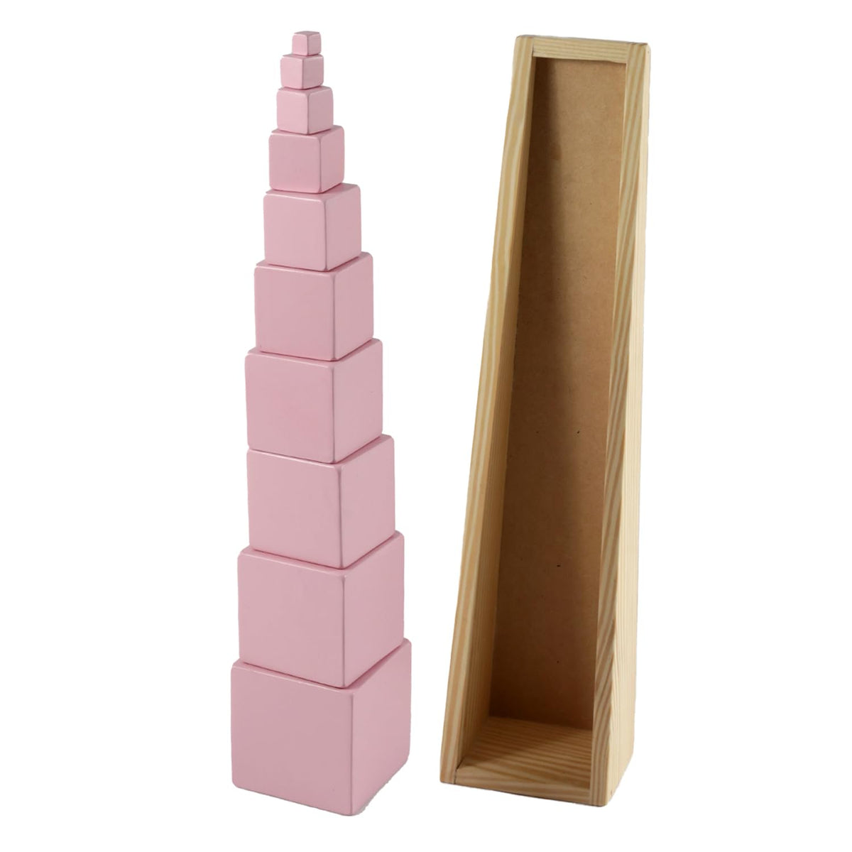 Little Ginnie Montessori Pink Tower  10 Piece Educational Blocks Wooden Toy For Kids | Sensory Development & Early Numeracy Ski