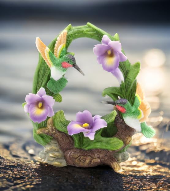 Cosmos Gifts Fine Porcelain Double Hummingbirds With Purple Orchid Flowers Figurine