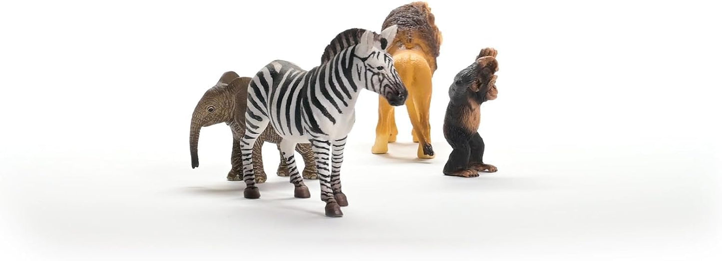 Schleich Wild Life Africa Starter Set - 4-Piece Wildlife Animal Set For Ages 3+, Featuring, Zebra, Elephant Calf, Lion, Chimpanz