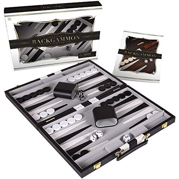Backgn Set 18 inch  Large - Classic Board Game for mature-themeds and Kids with enhanced Leather Case - Includes Strategy & Tip Guide (Black)