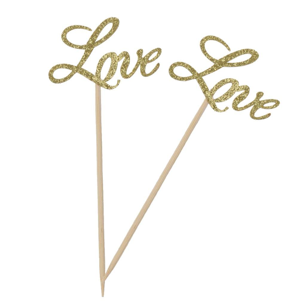 Loom Tree 10X Glitter Gold Alphabets Love Cake Cupcake Toppers Toothpicks Wedding Decoration