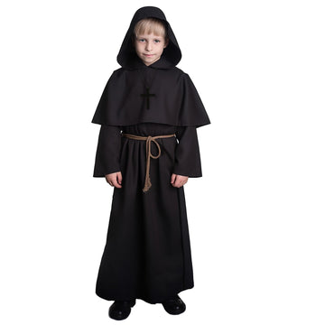 Vzqi Medieval Monk Robe For Kids Renaissance Priest For Boy Halloween Cosplay Costume Cloak S