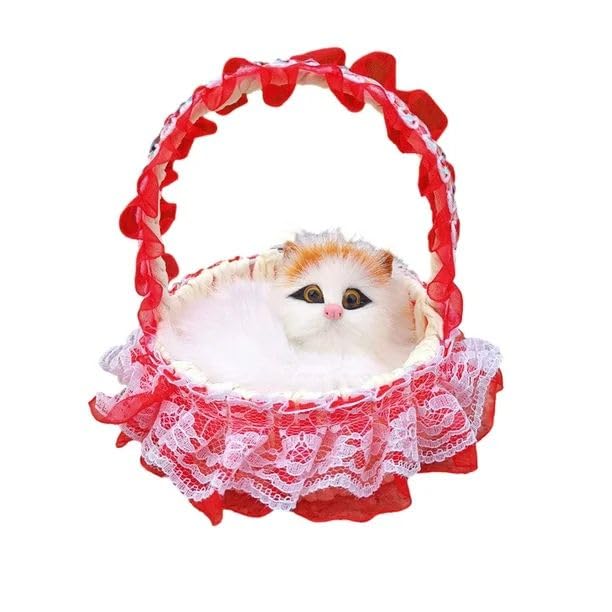 Beyondecor Soft Kitten Showpiece Toy in Lace Hanging Basket with LED Lights & Sound (Red)
