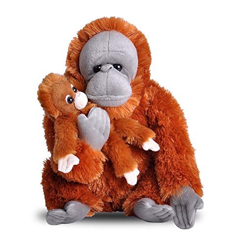 WILD REPUBLIC Mom & Baby Orangutan Plush Toy, 12" Stuffed Animal, Polyester, Zoo Animals