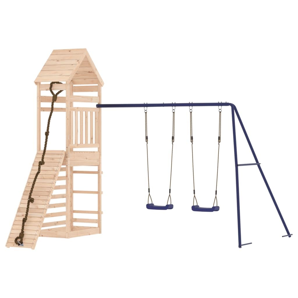 vidaXL Solid Douglas Wood Outdoor Playset - Multi-Activity Centers with Climbing Wall, Double Swing Set, Sandpit - Weather-, ens