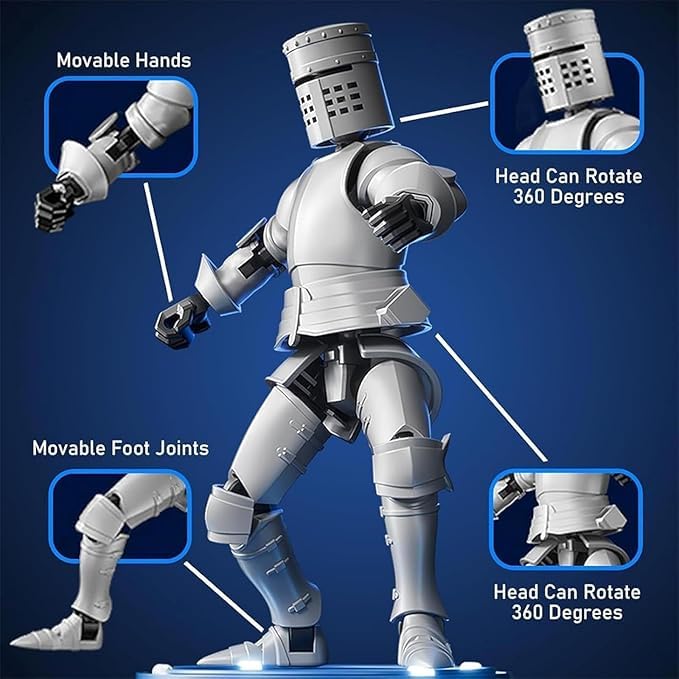 RENGNER (Pre-Assembled) Dummy 13 Robot Action Figure in protective covering  T13 Fifth Generation Medieval Knight with  and Shields  Full Body Activity Robot  Magnetic Figures Desk Toys (Black+White)
