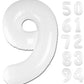 White 9 Balloon, Translucent Number Balloons 40 Inch, 9Th Giant Birthday Decorations For Boys Girls,19Th 29Th White Party Decora