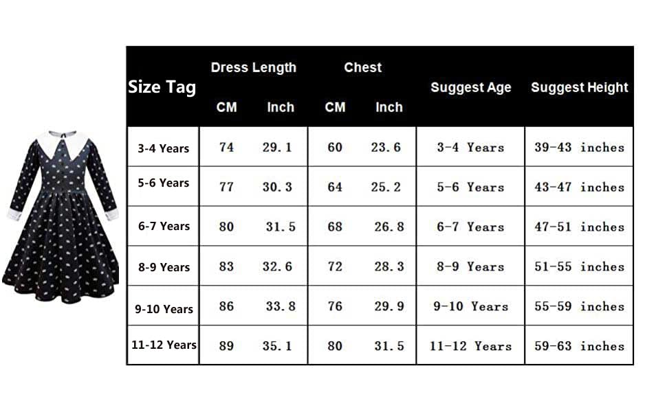 Yuegoo Black Costume Dress For Girls Halloween Costumes Cosplay Party Dress With Accessories 3-12Y (Black+White, 5-6 Years)
