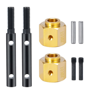 RCLIONS Brass Extended Wheel Hubs Hex +10mm with Steel Stub Axle for Axial SCX10-III AXI03007 AXI03027 AXI03006B Gladiator Bronc