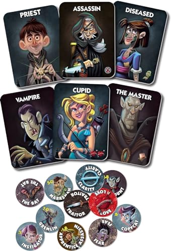Bezier Games One Night Ultimate Vampire Party Game – Fast-Paced, Multi-colored, Cardboard, Model ASM099V