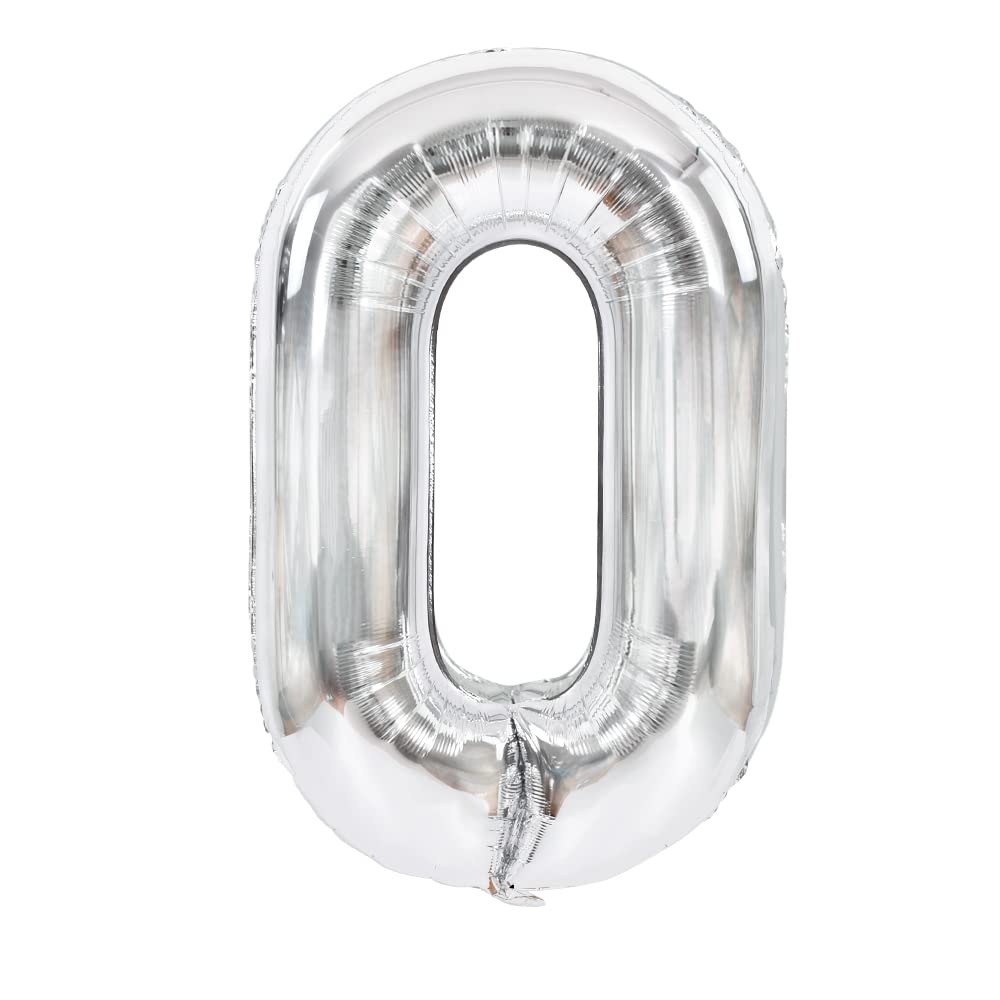 Toniful 40 Inch Silver Large Numbers Balloons 0-9, Number 0 Digital 0 Helium Balloons, Foil Mylar Big Number Balloons For Birthd