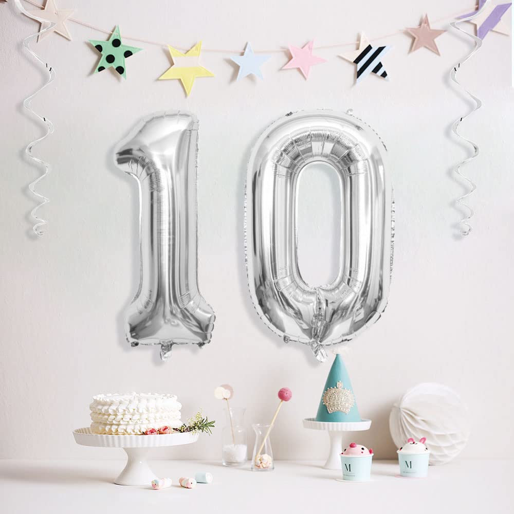 Maigendoo Jumbo 10 Number Balloon 40 Inch Large Digit Balloons Huge Helium Balloon Foil Mylar Balloon With Swirl Decorations For