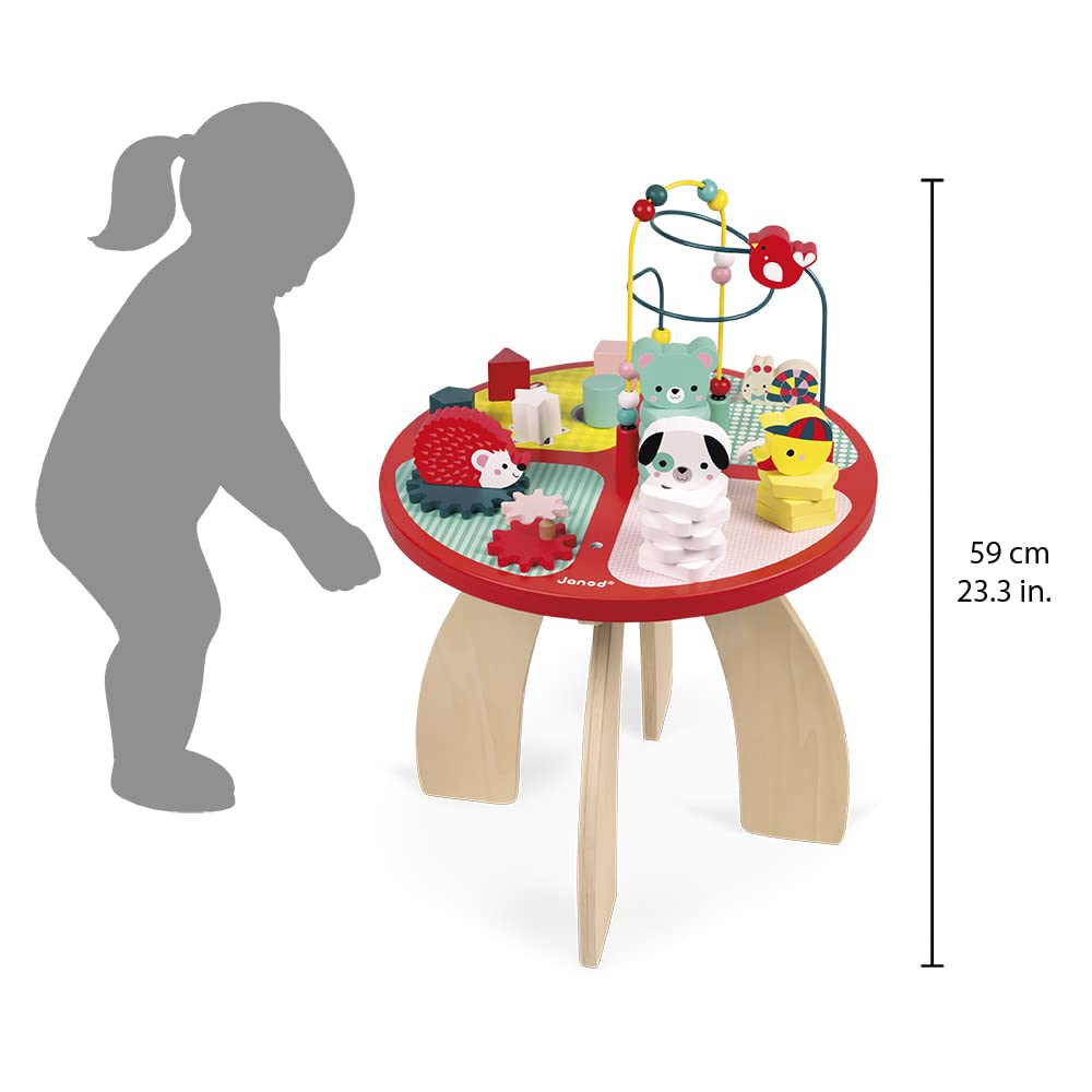 Janod Baby Forest Wooden Activity Table - 4 Play Areas - 23.2' Tall - Ages 1+ - J08018
