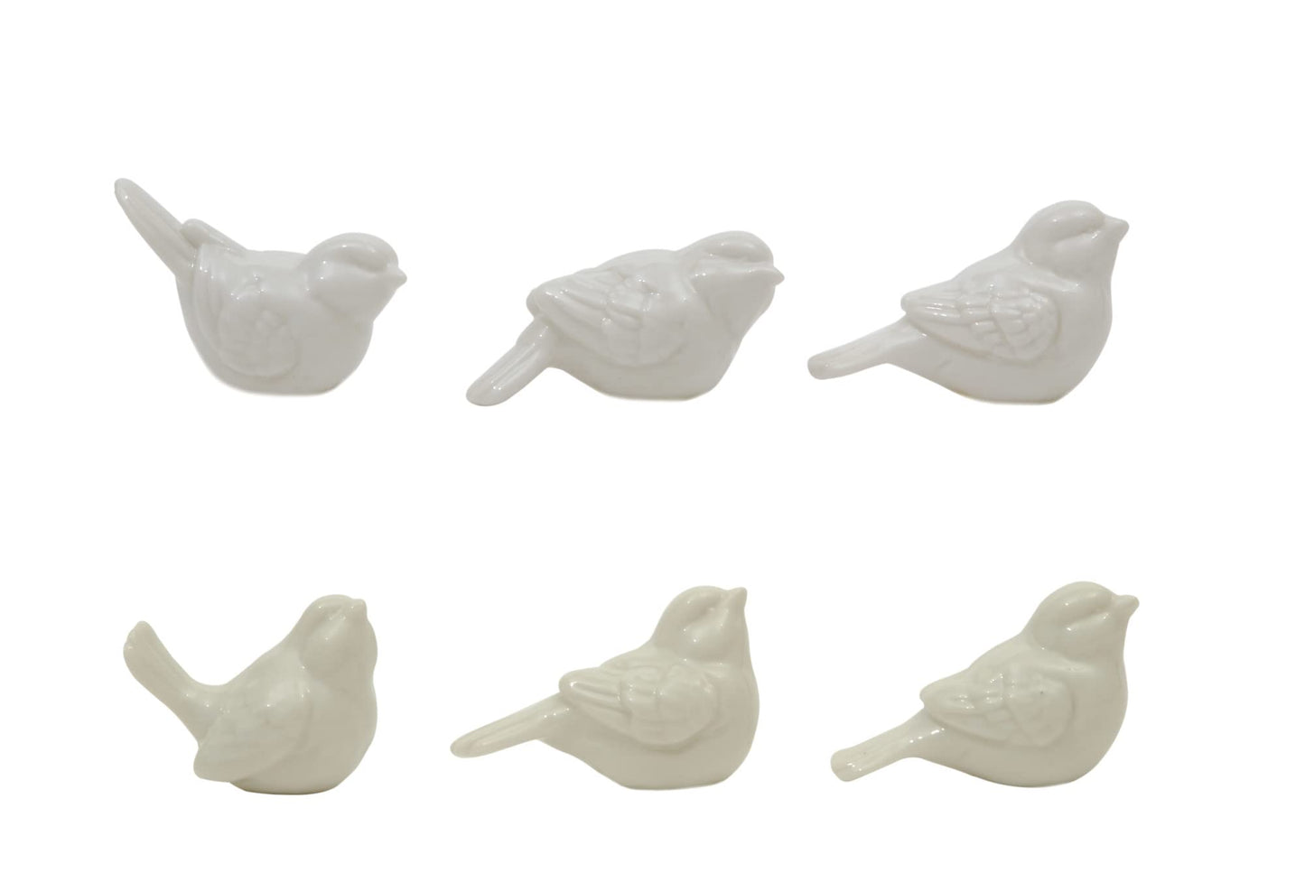 Creative Co-Op Set of 6 White Ceramic Birds - 2.5" Decorative Figurines, Model DE5729