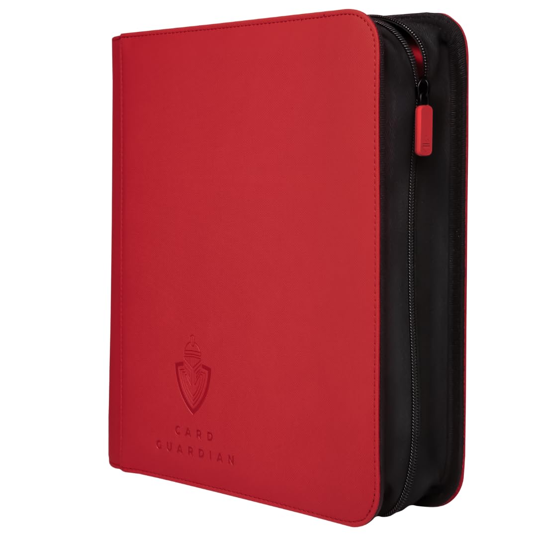 Card Guardian - Toploader 4 Pocket enhanced Binder with Zipper for 160 Cards - Side Loaded Pockets - Compatible with Sports and Trading Cards TCG (Red)