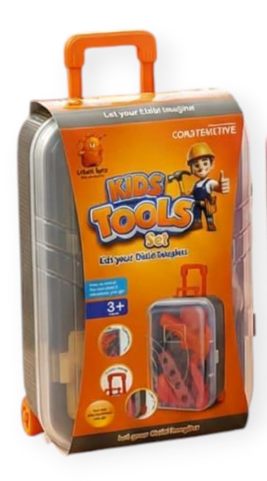 Kids Tools Set Toy with Trolley Case, Pretend Play Construction Tool Kit for Kids, Portable Rolling Tool Box with 16 Accessories