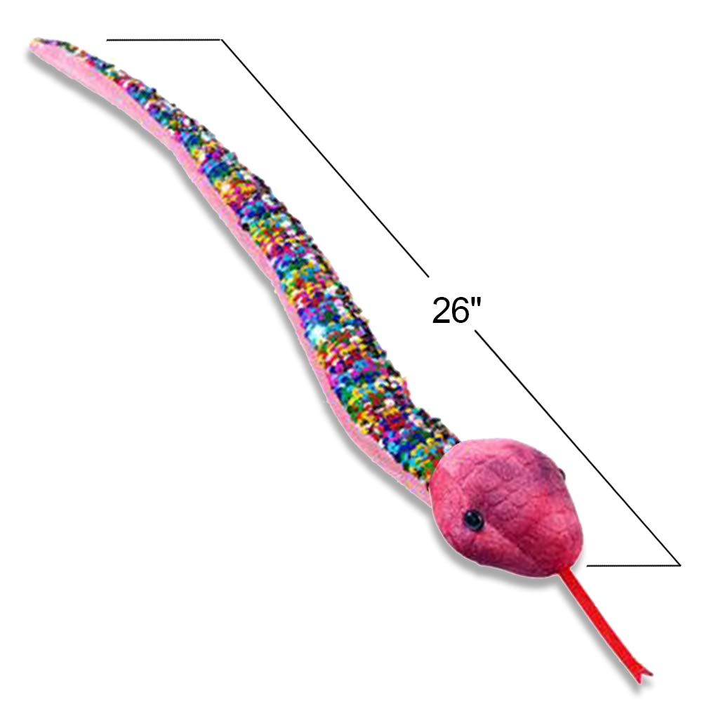 Artcreativity Flip Sequin Snake Toys For Kids, Set Of 4, Plush Snakes With Color Changing Sequins, Jungle Party Supplies, Animal