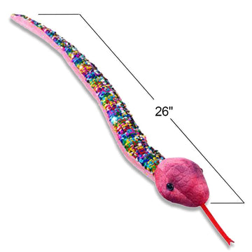 Artcreativity Flip Sequin Snake Toys For Kids, Set Of 4, Plush Snakes With Color Changing Sequins, Jungle Party Supplies, Animal