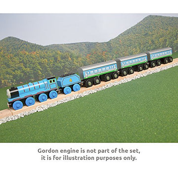 Orbrium Toys 3 Pcs Large Wooden Railway Express Coach Cars, Compatible With Thomas & Friends Push-Along The Tank Engine, Brio, Chuggington Wooden Train