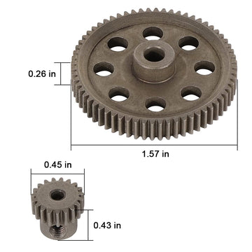WEISHUJI 11184 Differential Main Metal Spur Gear 64T, Main Metal Spur Gear 64T & 11119 Motor Gear 17T RC Replacement Parts for R