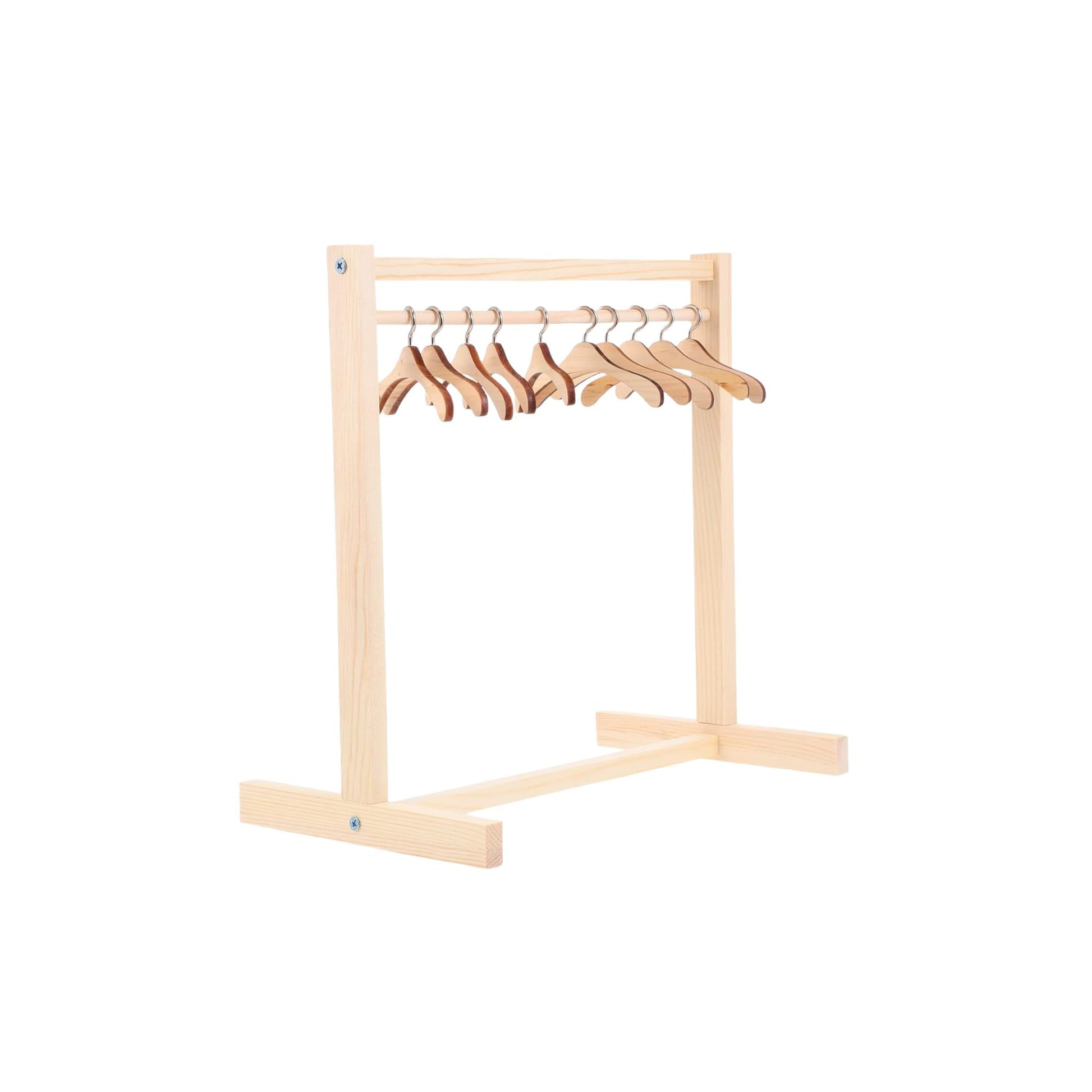 Rannyozio Doll Garment Rack With 10 Pcs Wooden Clothes Hanger Small Wooden Clothing Rack For Girl Doll Clothes Mini Doll Clothes