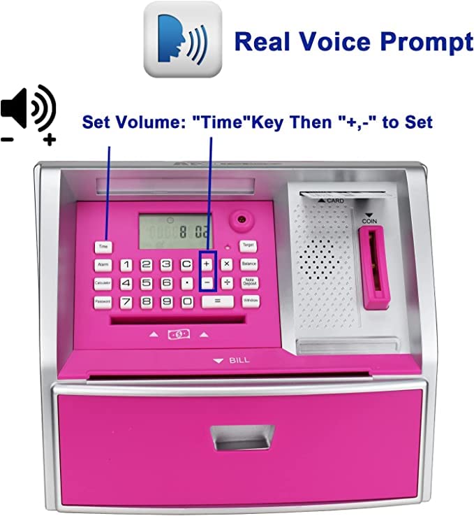 Like Talking Atm Savings Bank, Digital Piggy Bank, Atm Money Coins Machine For Kids Birthday Gift (Pink/Silver)