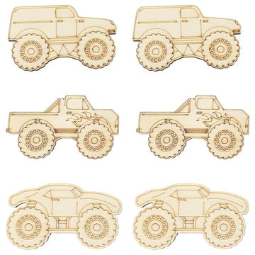 Cliths Pack Of 15 Pcs Unfinished Wood Monster Truck Cutouts, Diy Wooden Truck Ornaments For Painting, Party Favors, Gift Tags, W