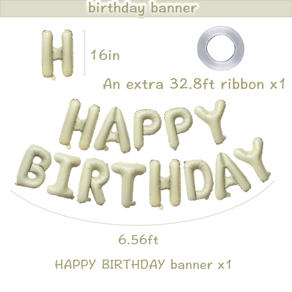 Happy Birthday Banner Beige Cream Matte White Sand Women Boy Girl Men Neutral Teddy Bear Birthday Decorations Boho Groovy Bday P
